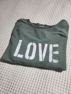 LOVE Graphic Pullover Sweatshirt - Olive Green